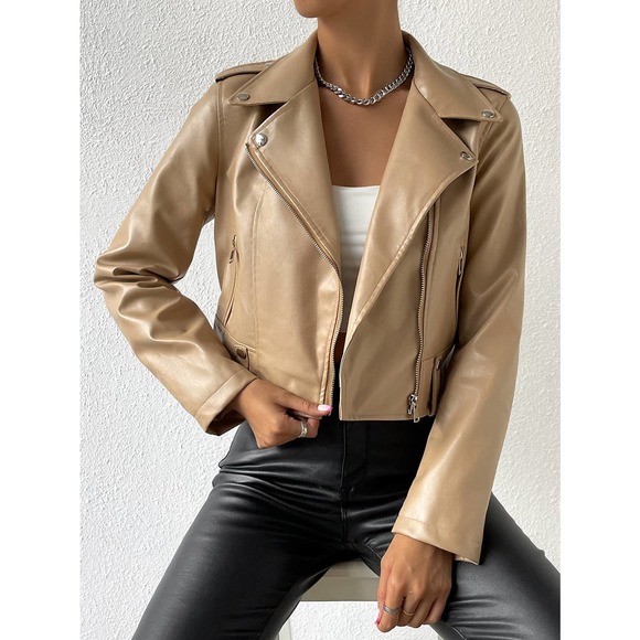 Vegan leather Zip Up Leather Jacket motorcycle moto jacket - Picture 4 of 5